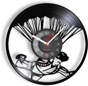 12 inch Vinyl Decor Parachuting Vinyl Record Wall Clock Hang Gliding Paraglider Silent Clock Wall Watch Flying Adventure Sport Decor Skydiver Gift for Room Decoration
