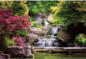 12x10ft Large Size Japan Garden Landscape Backdrop Retro Style Park View Photography Background Waterfall Maple Trees Bridge Kyoto Garden Travel Children Adult Portrait Photo Studio Props 12x10