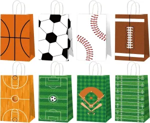 16pcs Sports Party Gift Bags Sports Birthday Party Decorations Sport Theme Candy Treat Favors Football Basketball Soccer Baseball Goodie Bags for Kids Birthday Favor Supplies