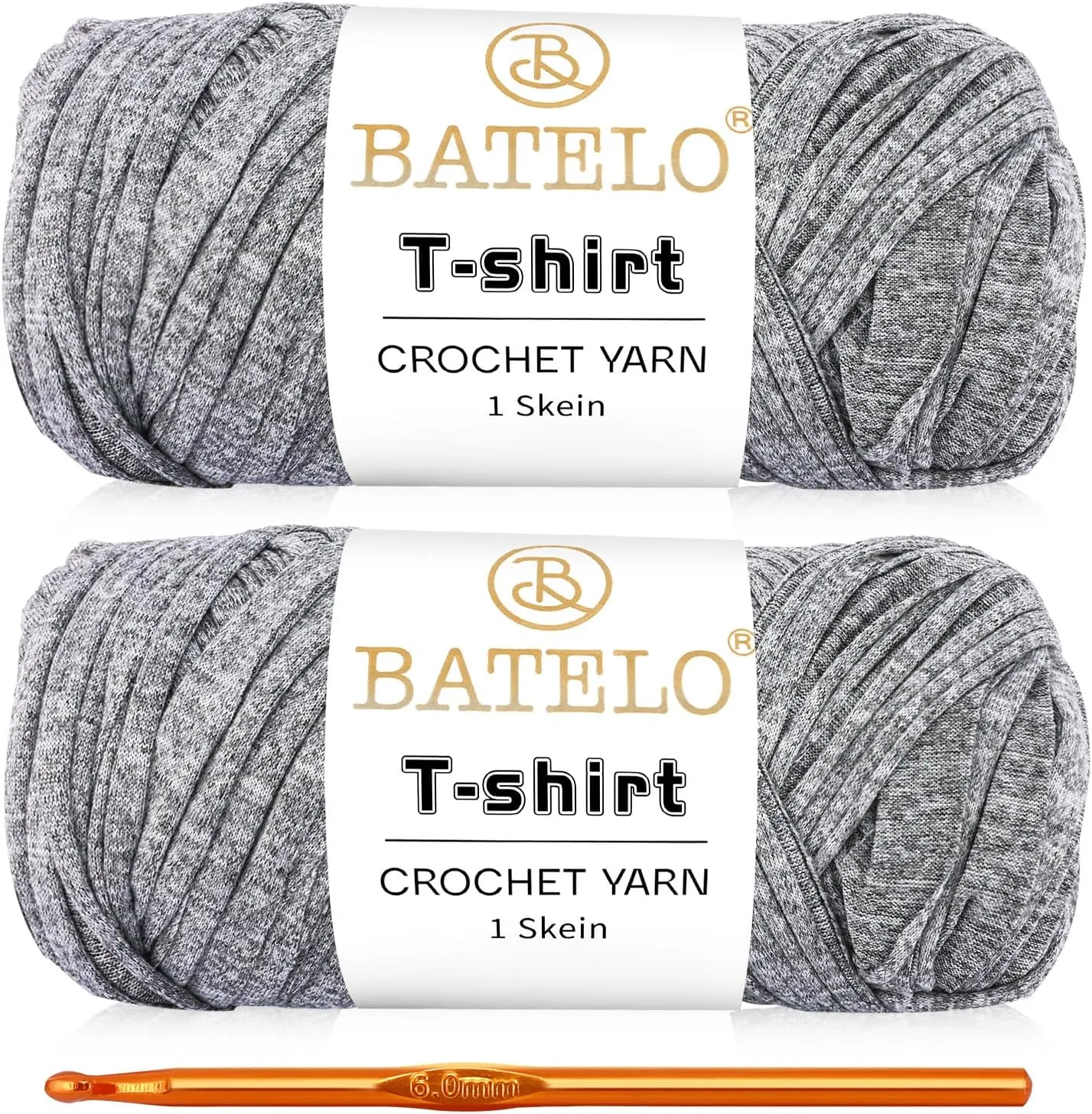2 Pack T-Shirt Yarn Crochet Yarn for Beginner Crochet Bags/Basket/Coaster,Tshirt Yarn 400g/144yds High Elastic Thick Yarn Polyester Fabric（Gray White）