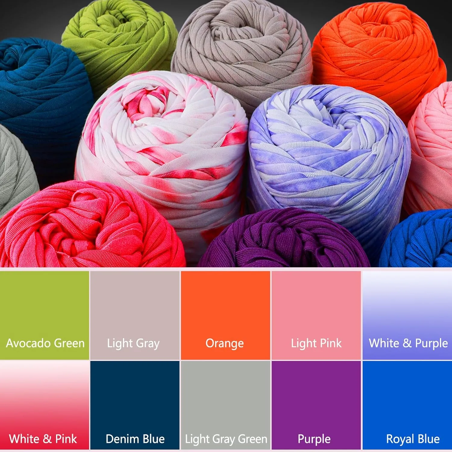 2 Pack T-Shirt Yarn Crochet Yarn for Beginner Crochet Bags/Basket/Coaster,Tshirt Yarn 400g/144yds High Elastic Thick Yarn Polyester Fabric（Gray White）