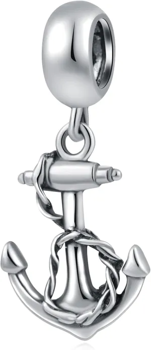2025 Anchor Charms Dangle fit Pandora Ocean Bracelet, Antique 925 Sterling Silver US Navy Ship Anchor and Rope Pendant Beads, Cruise Charm Gifts for Army Wife/Dad/Christmas
