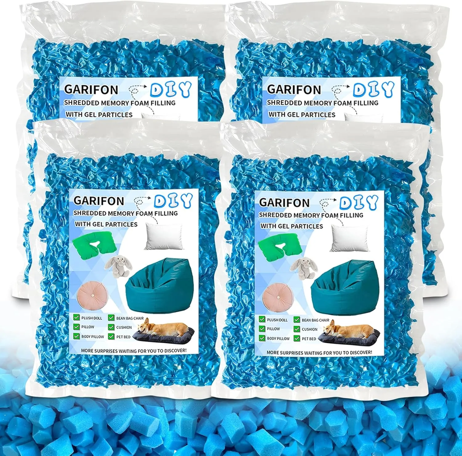 20lbs Bean Bag Filler, Pillow Filler Stuffing, Bean Bag Filling, Shredded Memory Foam Filling, Punching Bag Filler, Foam Refill for Pouf/Ottoman Stuffing/Boxing Bag, Added Gel Particles