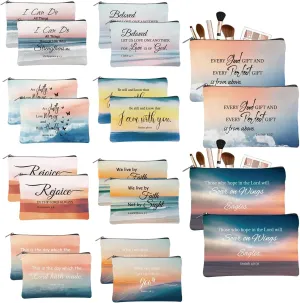 20PCS Christian Inspirational Cosmetic Bags for Women Religious Makeup Bags Bulk Christian Gifts for Women Bible Verse Canvas Zipper Pouch for Mother's Day Sister Employee Gifts(Scenery)