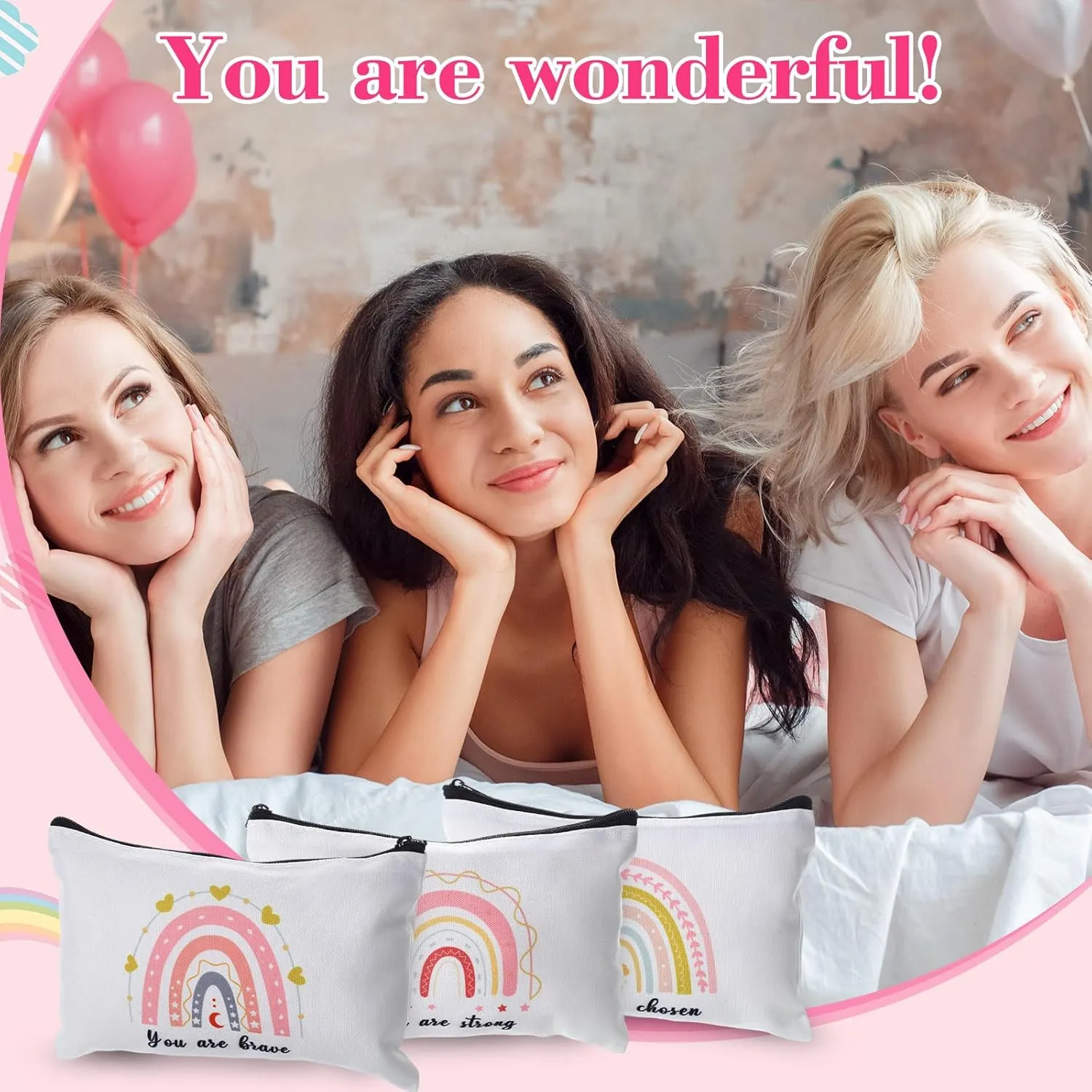 24 Pcs Rainbow Cosmetic Bags Motivational Quotes Makeup Bag Inspirational Makeup Pouch with Zipper Inspirational Gifts for Women Coin Purse for Teacher Graduation Birthday Party (Elegant)
