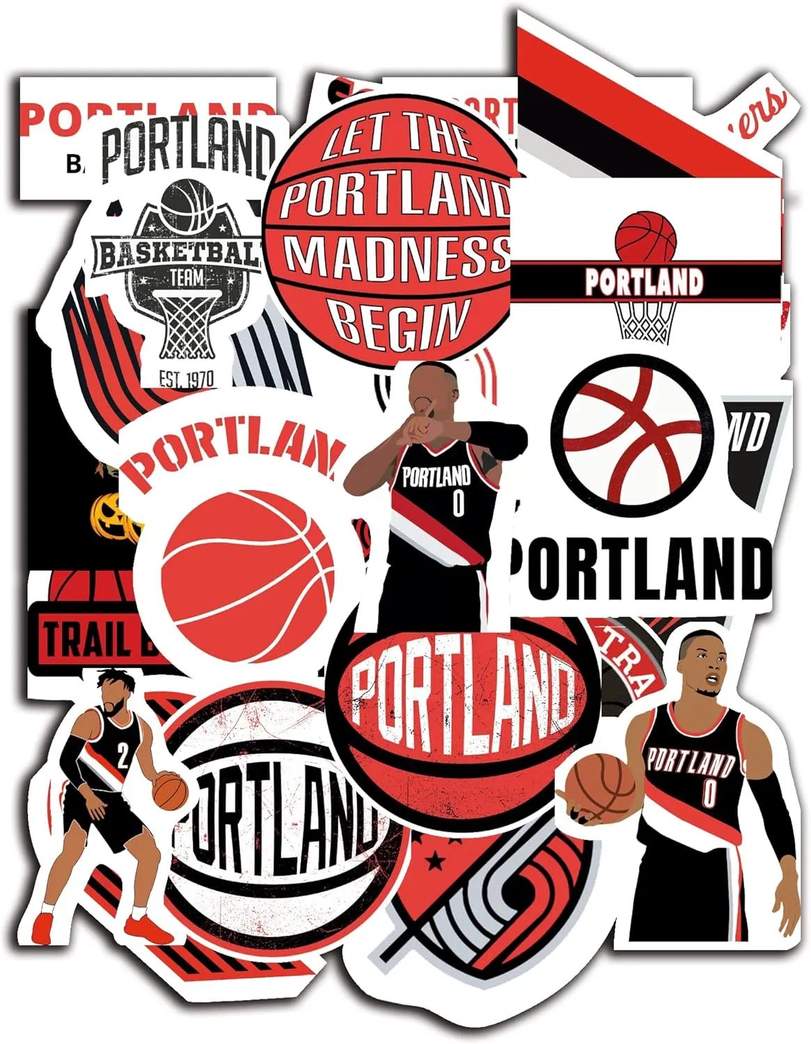 26 PCS Portland Stickers Vinyl Trail Blazers Stickers Pack Basketball Stickers for Water Bottle, Laptop, Bicycle, Computer, Motorcycle, Travel Case, Car Decal Decoration Sticker 2-2.5 inches
