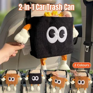 2in1 Car Wastebasket and Tissue Box Multifunctional Car Storage Bucket Organizer