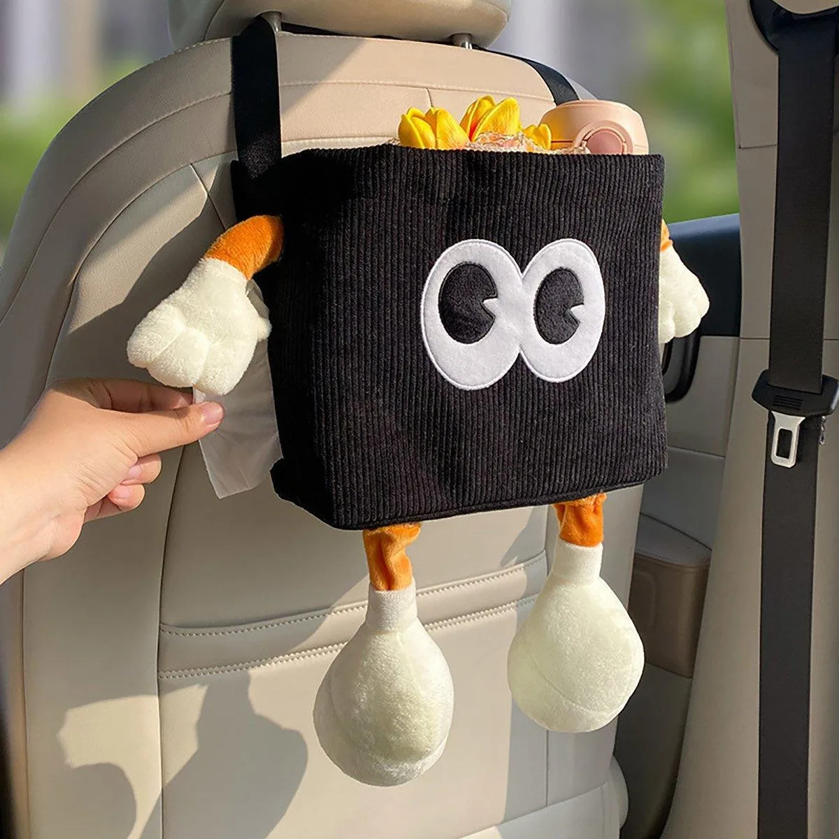 2in1 Car Wastebasket and Tissue Box Multifunctional Car Storage Bucket Organizer