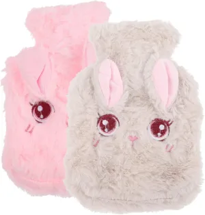 2Pcs Adorable Rabbit Refillable Hand Warmer Cute Hot Water Bottles for Winter Portable Belly Warmer Reusable Hot Water Bags for Indoor Outdoor Use