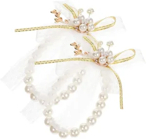 2Pcs Bridal Wrist Flower Bracelet Elegant Pearl Hand Corsages for Wedding and Prom Bridesmaid Accessories Stylish Floral Decor for Special Occasions