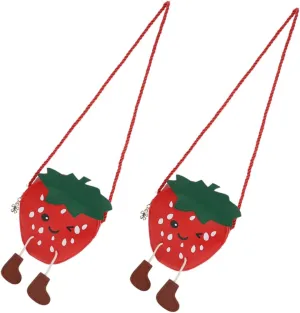 2pcs Cute Strawberry Shaped Crossbody Bag for Adjustable Strap PU Shoulder Purse Fruit Handbag for Little for Organizing Stationery