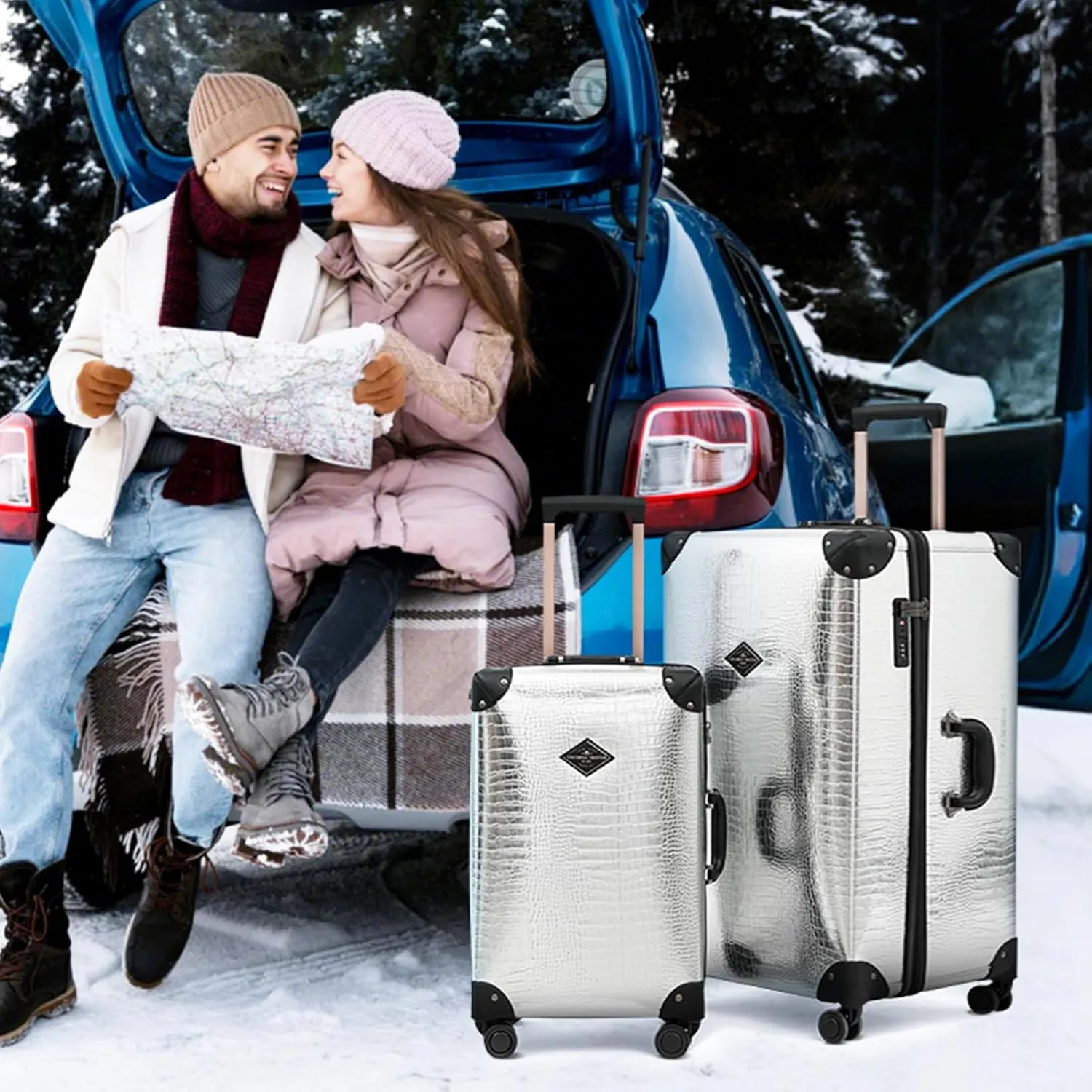 3 Piece Large Capacity Hardside Suitcase Set with TSA Lock,Luxury Vintage Style Maletas De Viaje, for Men And Women Carry On Luggage Set，Silver