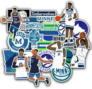 30 PCS Minnesota Stickers Vinyl Timberwolves Stickers Pack Basketball Stickers for Water Bottle, Laptop, Bicycle, Computer, Motorcycle, Travel Case, Car Decal Decoration Sticker 2-2.5 inches
