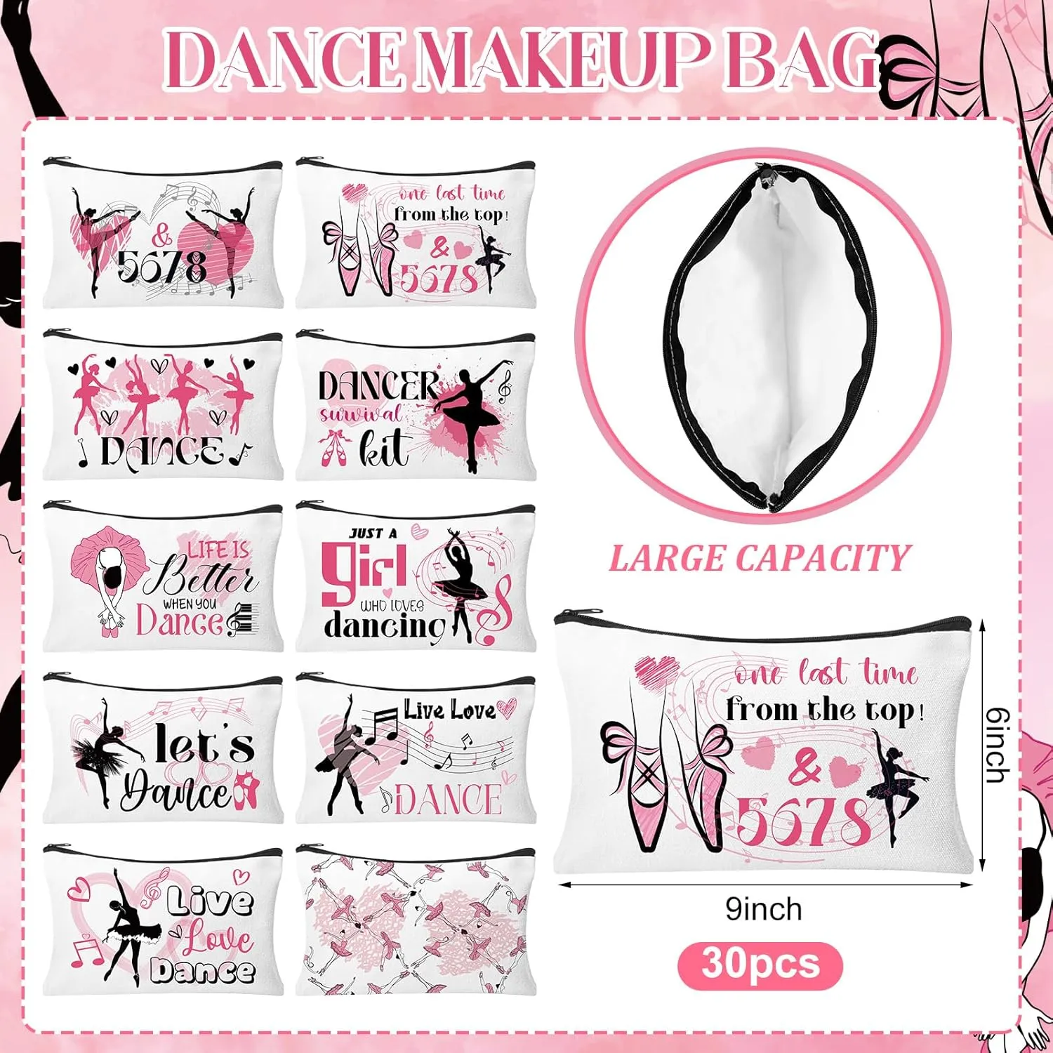 30pcs Dance Makeup Bag Dance Cosmetic Bags Dancer Gifts Survival Kit Pouch Travel Toiletry Bag Dance Team Gifts for Girls Women Dance Teacher Competition