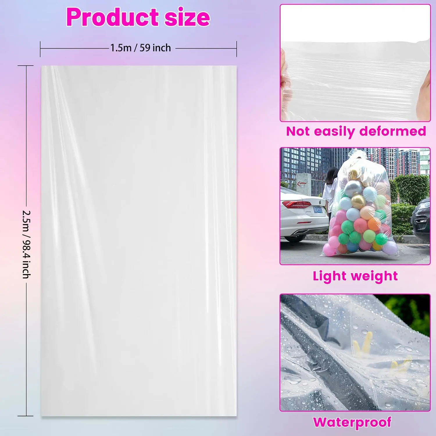 4 Pack 98.4 x 59 Inches Large Balloon Bags for Transport, Big Plastic Balloon Storage Bag,Clear Balloon Drop Bag, Giant Carrying Storage Bags for Wedding Birthday Party Supplies