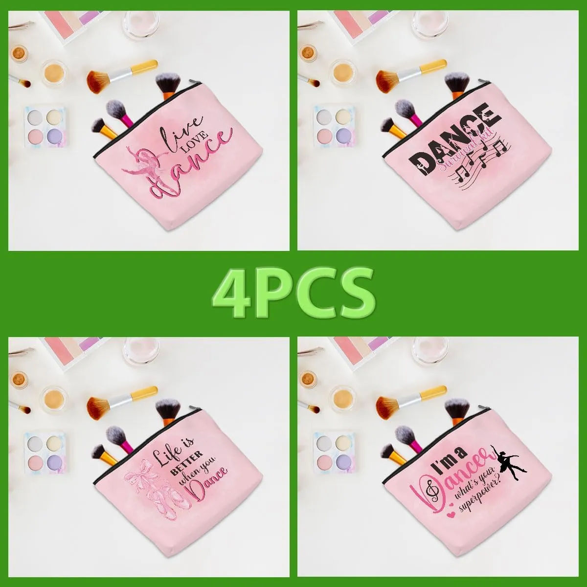 4 Pcs Dance Makeup Bag, Dancer Gifts, Dance Gifts Dance Stuff Cosmetic Bag Dance Recital Gifts for Girls Women Friends Teammates Travel Toiletry Bag, Dance Teacher Gifts Graduation Birthday Gifts