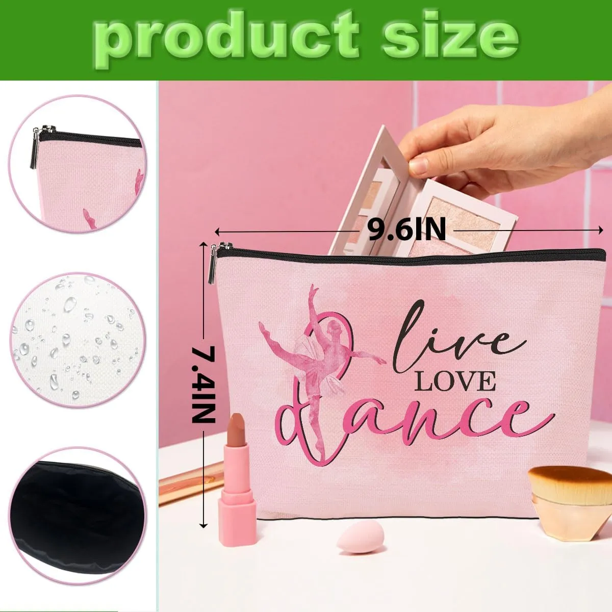 4 Pcs Dance Makeup Bag, Dancer Gifts, Dance Gifts Dance Stuff Cosmetic Bag Dance Recital Gifts for Girls Women Friends Teammates Travel Toiletry Bag, Dance Teacher Gifts Graduation Birthday Gifts