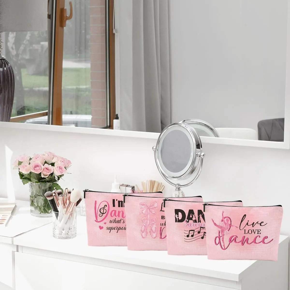 4 Pcs Dance Makeup Bag, Dancer Gifts, Dance Gifts Dance Stuff Cosmetic Bag Dance Recital Gifts for Girls Women Friends Teammates Travel Toiletry Bag, Dance Teacher Gifts Graduation Birthday Gifts