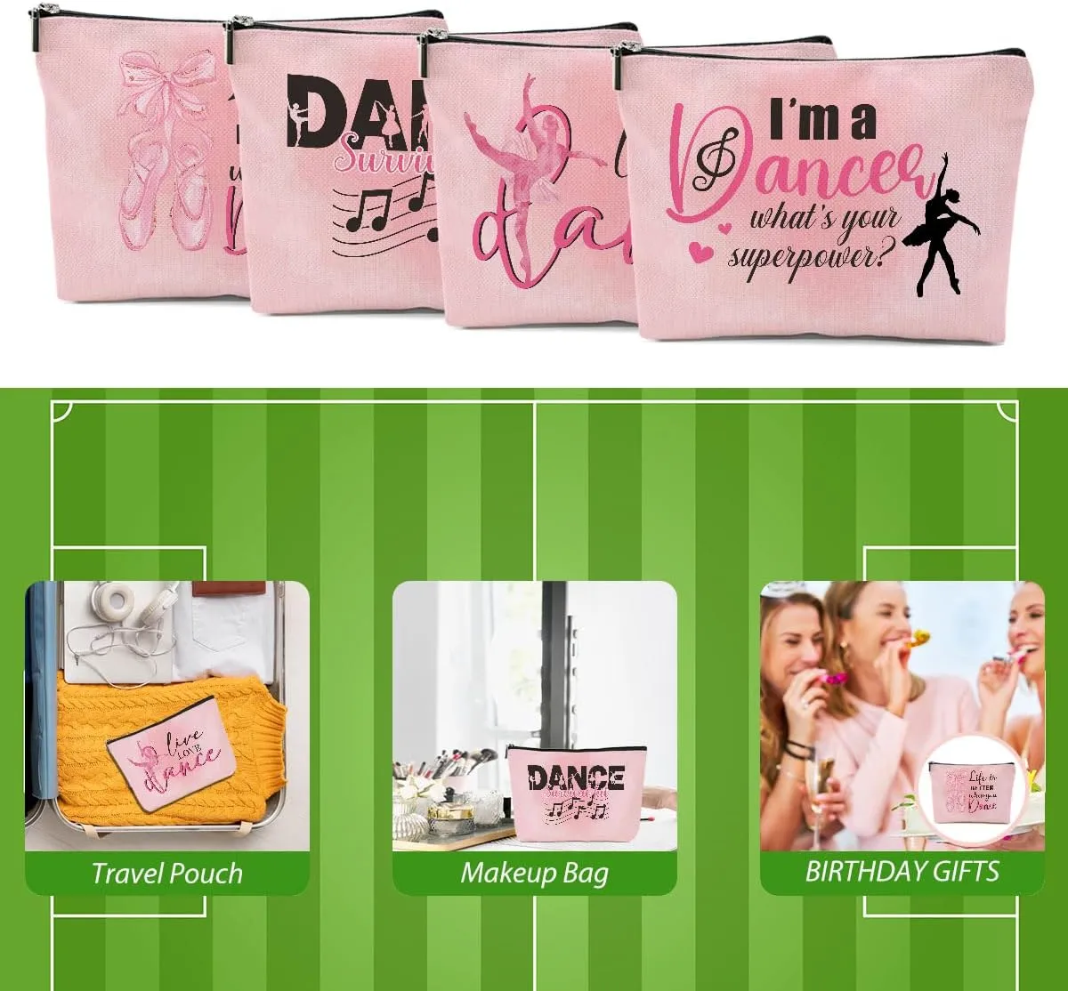 4 Pcs Dance Makeup Bag, Dancer Gifts, Dance Gifts Dance Stuff Cosmetic Bag Dance Recital Gifts for Girls Women Friends Teammates Travel Toiletry Bag, Dance Teacher Gifts Graduation Birthday Gifts