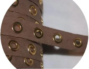 4 Yards Mocha Cotton Eyelet Twill Trim Tape Extra Large Gold Grommet Pattern Embroidery Applique Sewing Fabric Delicate DIY Clothing Accessories Art Craft for Scrapbooking Hair Tie Headband