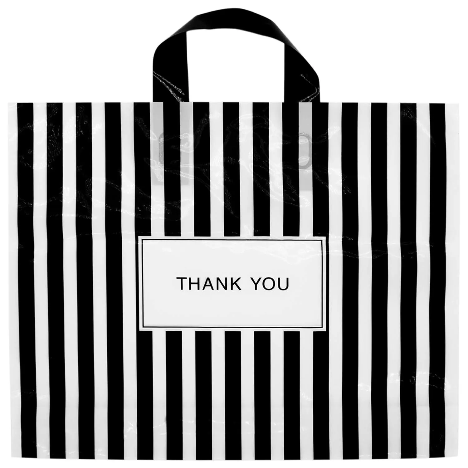 [50-Pack] Black thank you bags for business,12"x15" Plastic shopping bags with handles Extra Thick 2.36 Mil