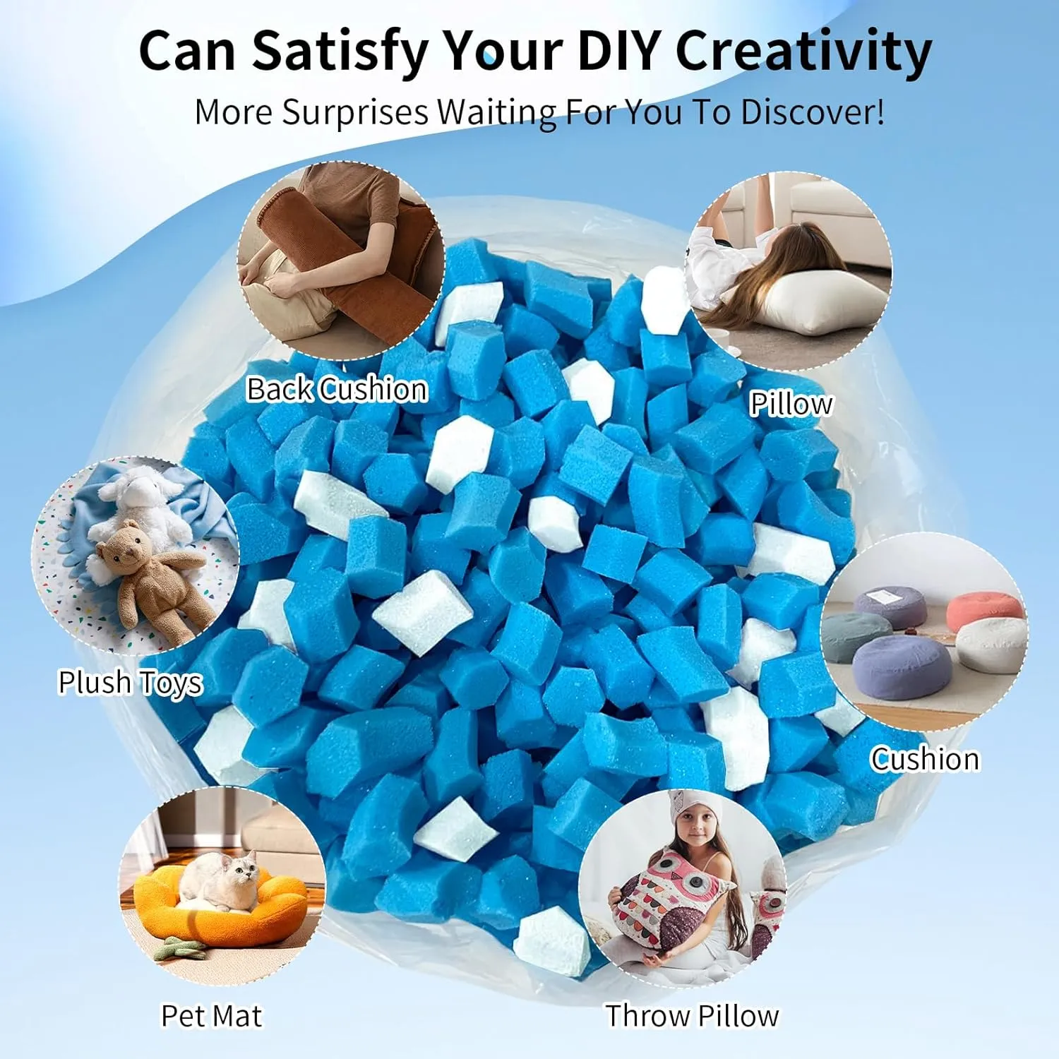50lbs Bean Bag Filler, Pillow Filler Stuffing, Bean Bag Filling, Shredded Memory Foam Filling, Punching Bag Filler, Foam Refill for Pouf/Ottoman Stuffing/Boxing Bag,Added Gel Particles