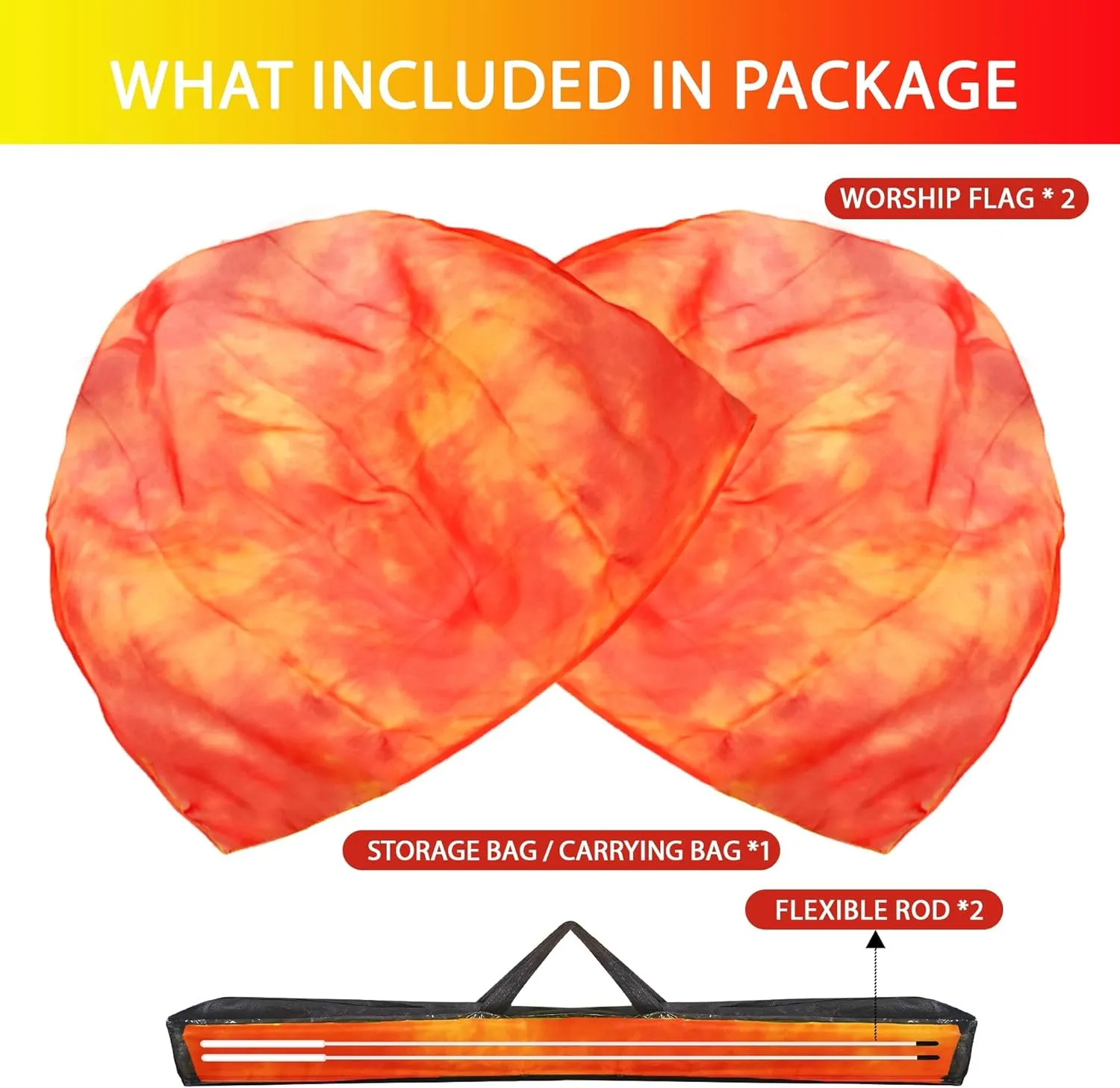 54"x54" Worship Flags for Dance Church, Praise Dance Flags, Silk-like Chiffon Flag with Flexible Rods & Storage Bag, Set of 2, Orange-Red