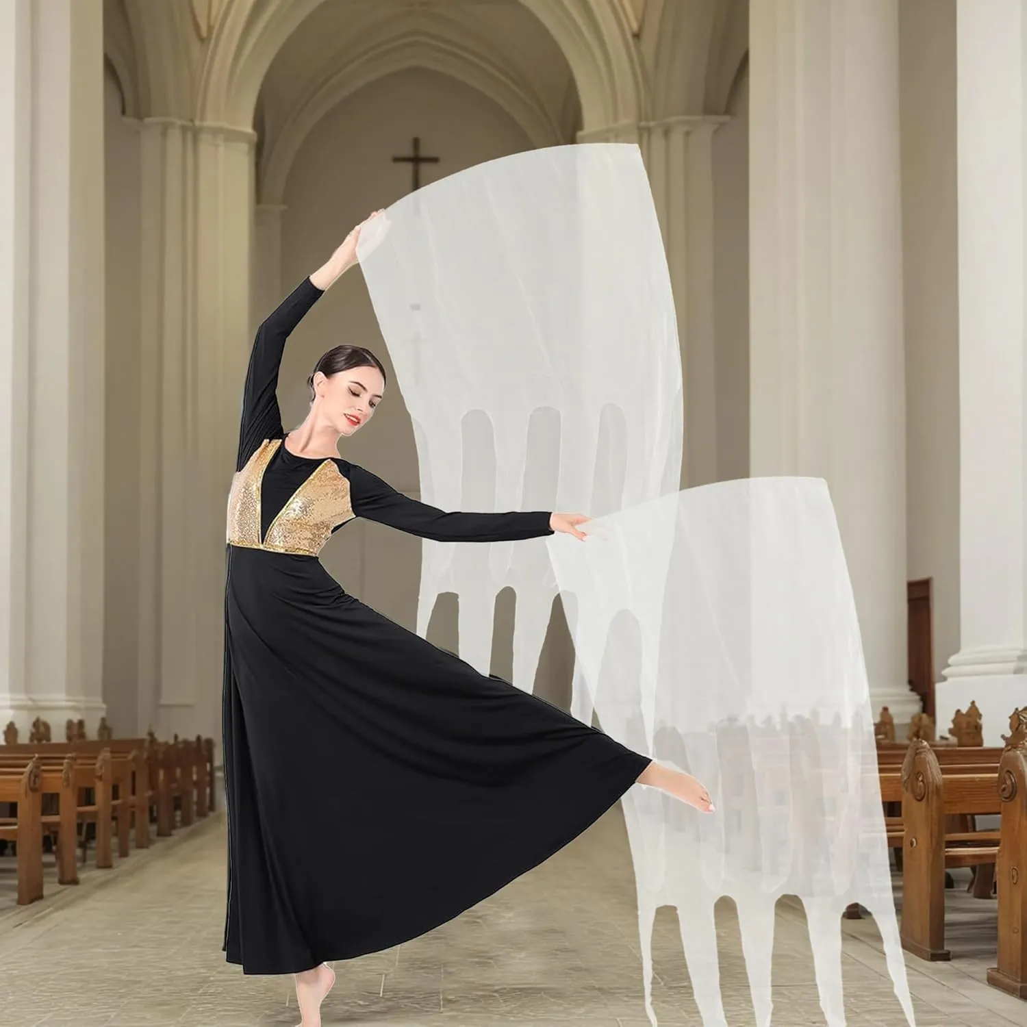 55'' Double Layered Worship Flags for Dance Church, Praise Dance Flags for Worship, Praise Flag with Flexible Rod and Storage Bag, Set of 2, White