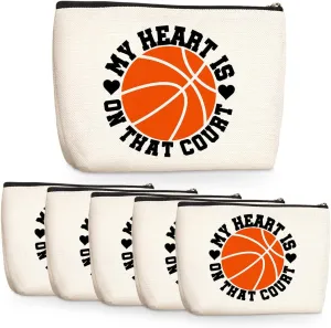 6 Pcs Basketball Stuff Accessories for Women Sports Lover Fans - Inspirational Makeup Bag - Cosmetic Bag for Coach & Team Gifts