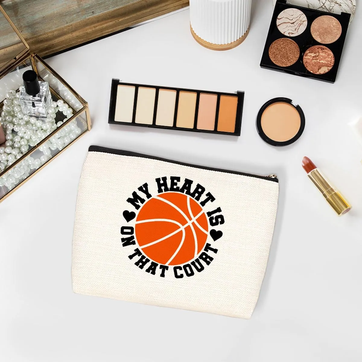 6 Pcs Basketball Stuff Accessories for Women Sports Lover Fans - Inspirational Makeup Bag - Cosmetic Bag for Coach & Team Gifts