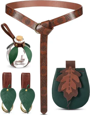6 Pcs Women Renaissance Accessories Leaf Belt Bag Medieval Viking Belt Potion Bottles Leather Skirt Hikes