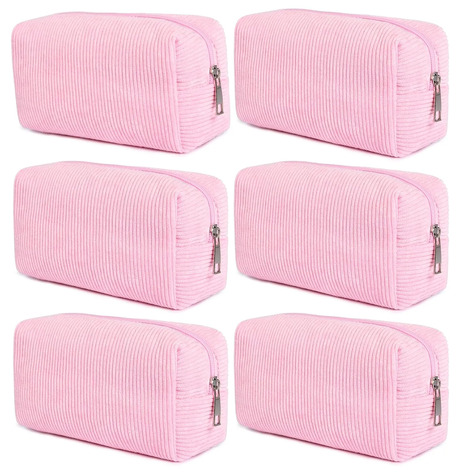 6PCS Bridesmaid Proposal Gifts Corduroy Pink makeup bag bulk for Wedding Party Favors Bachelorette party decorations Toiletry Organizer Bag Cosmetic Case Gift