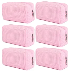 6PCS Bridesmaid Proposal Gifts Corduroy Pink makeup bag bulk for Wedding Party Favors Bachelorette party decorations Toiletry Organizer Bag Cosmetic Case Gift