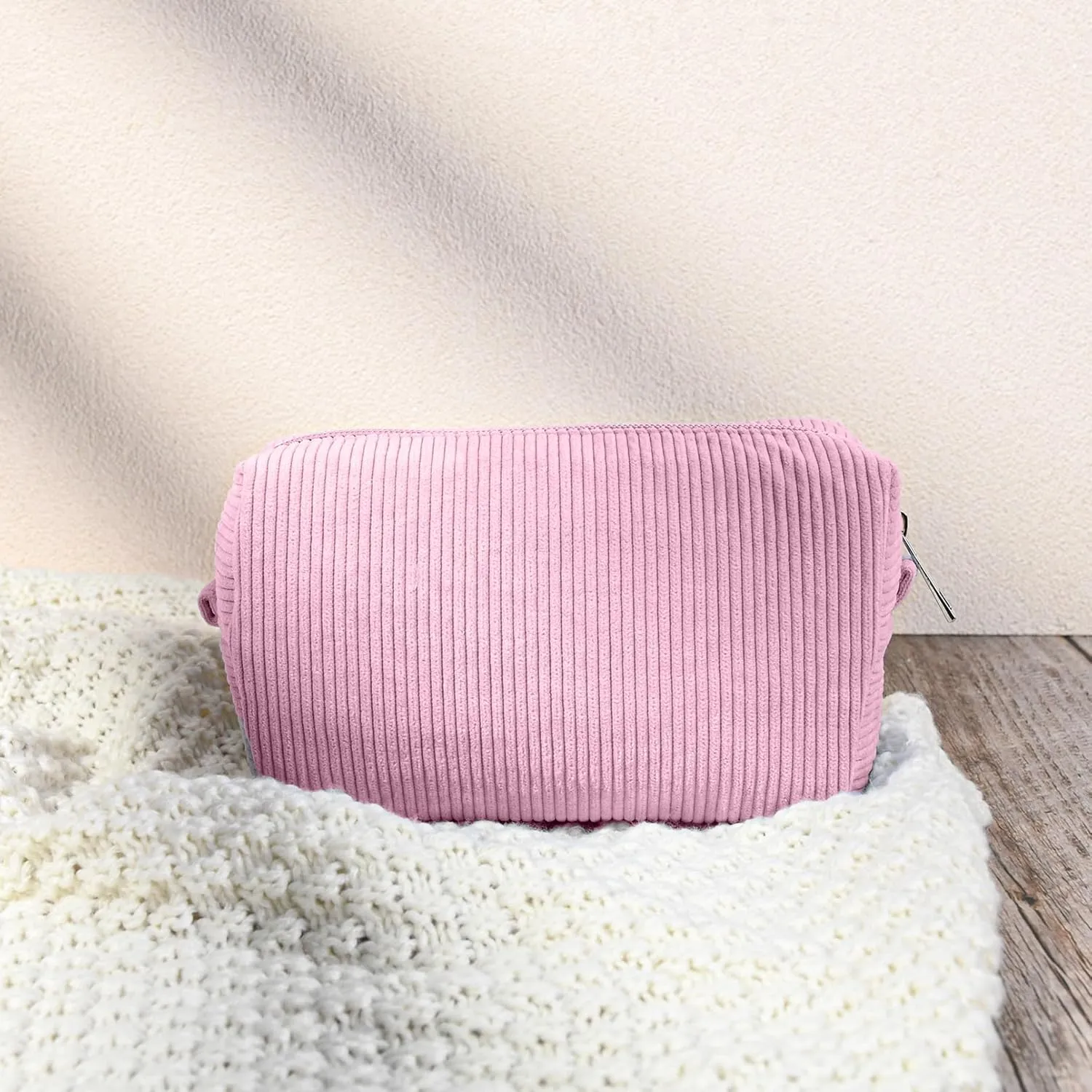 6PCS Bridesmaid Proposal Gifts Corduroy Pink makeup bag bulk for Wedding Party Favors Bachelorette party decorations Toiletry Organizer Bag Cosmetic Case Gift