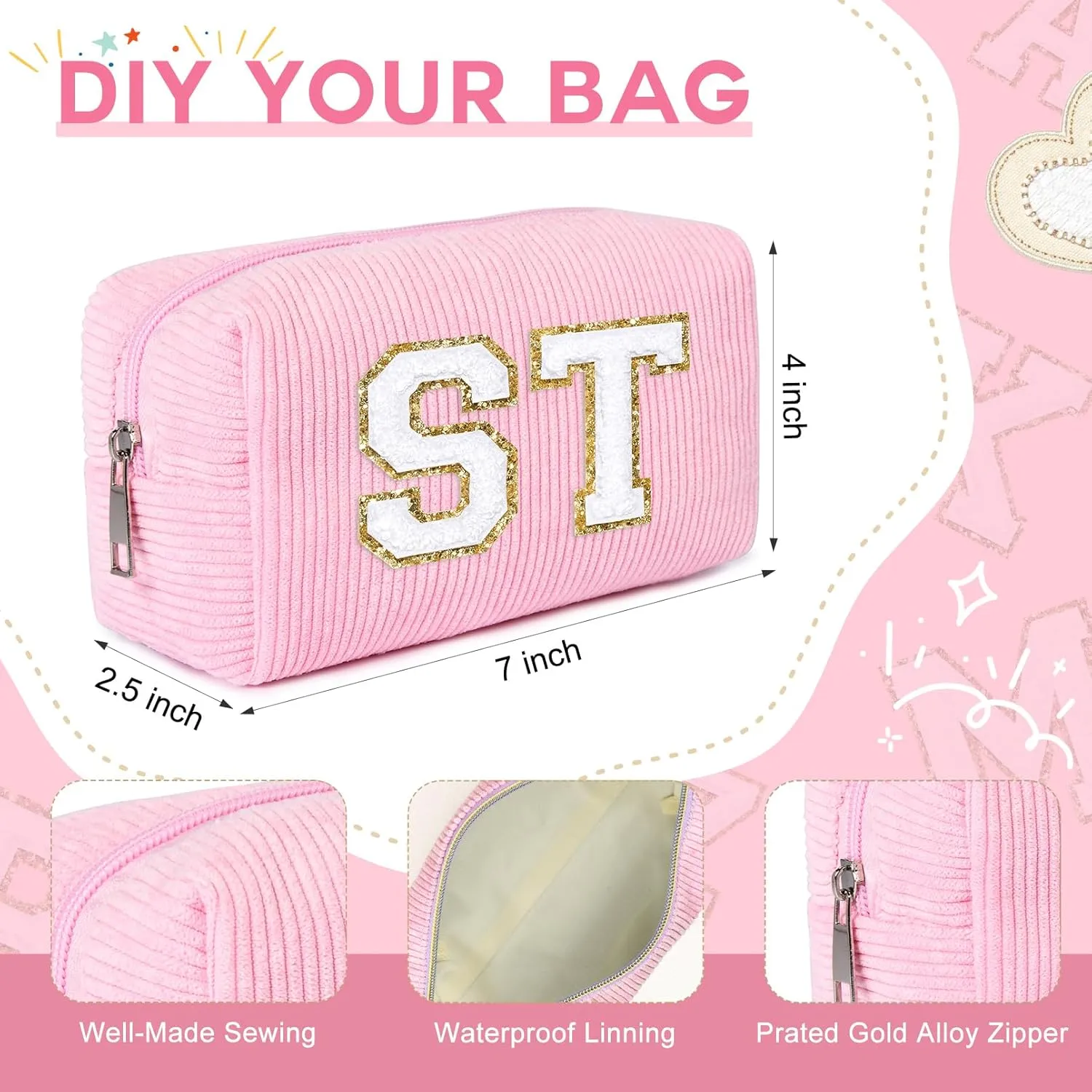 6PCS Bridesmaid Proposal Gifts Corduroy Pink makeup bag bulk for Wedding Party Favors Bachelorette party decorations Toiletry Organizer Bag Cosmetic Case Gift