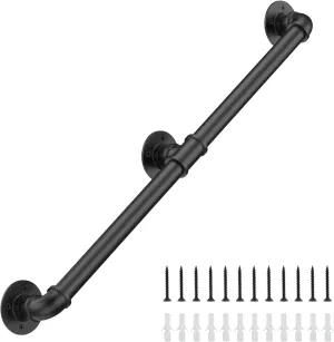 7FT Industrial Stair Railing Wall Mount Staircase Handrail φ1.3" Pipe Hand Rail for Steps Grab Bar Foot Rail Vintage Pipe Railing Black Deck Handrail for Outdoor Indoor Stairs Porch