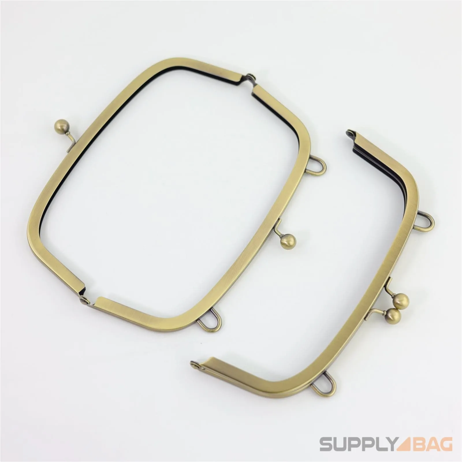 8 1/4 x 3 inch - Kisslock Clasp - Antique Brass Metal Purse Frame with Chain Rings