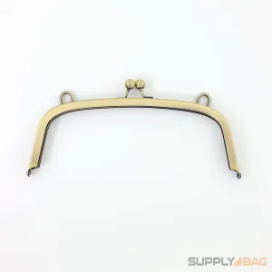 8 1/4 x 3 inch - Kisslock Clasp - Antique Brass Metal Purse Frame with Chain Rings