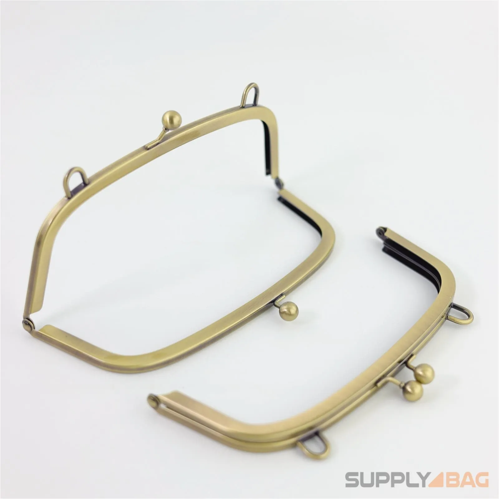 8 1/4 x 3 inch - Kisslock Clasp - Antique Brass Metal Purse Frame with Chain Rings