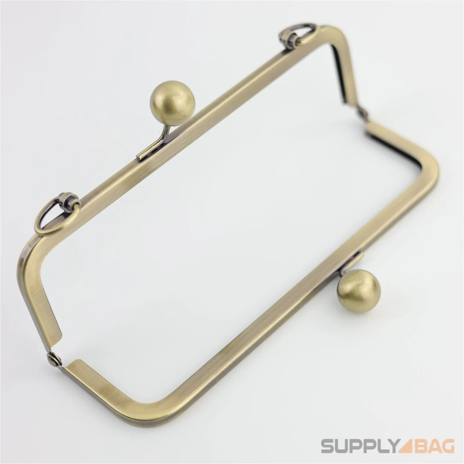 8 x 2.5 inch - Kisslock Ball Clasp - Antique Brass Metal Purse Frame with D Rings