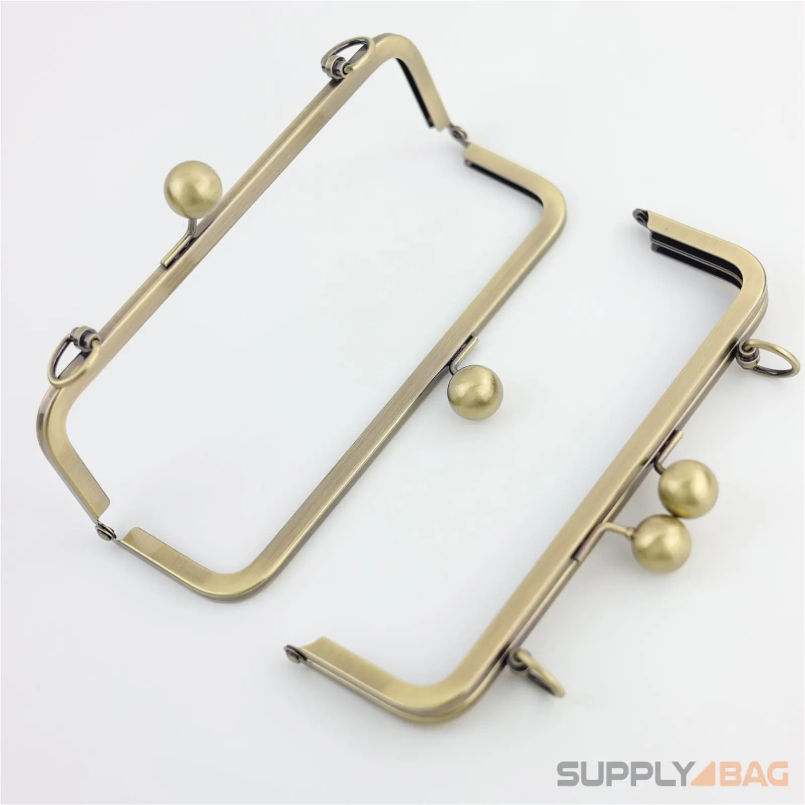 8 x 2.5 inch - Kisslock Ball Clasp - Antique Brass Metal Purse Frame with D Rings