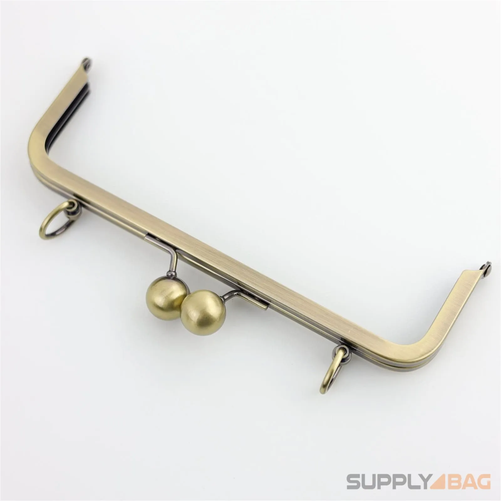 8 x 2.5 inch - Kisslock Ball Clasp - Antique Brass Metal Purse Frame with D Rings