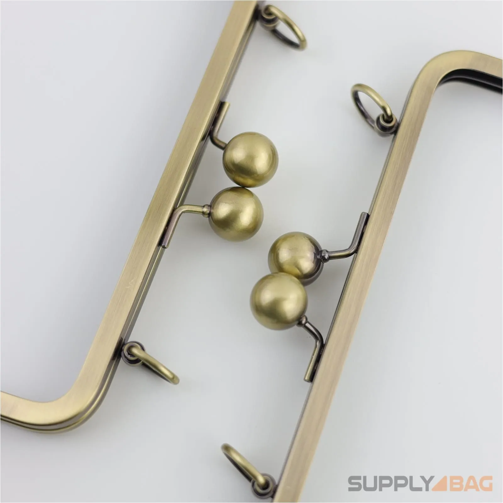 8 x 2.5 inch - Kisslock Ball Clasp - Antique Brass Metal Purse Frame with D Rings