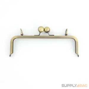 8 x 2.5 inch - Kisslock Ball Clasp - Antique Brass Metal Purse Frame with D Rings