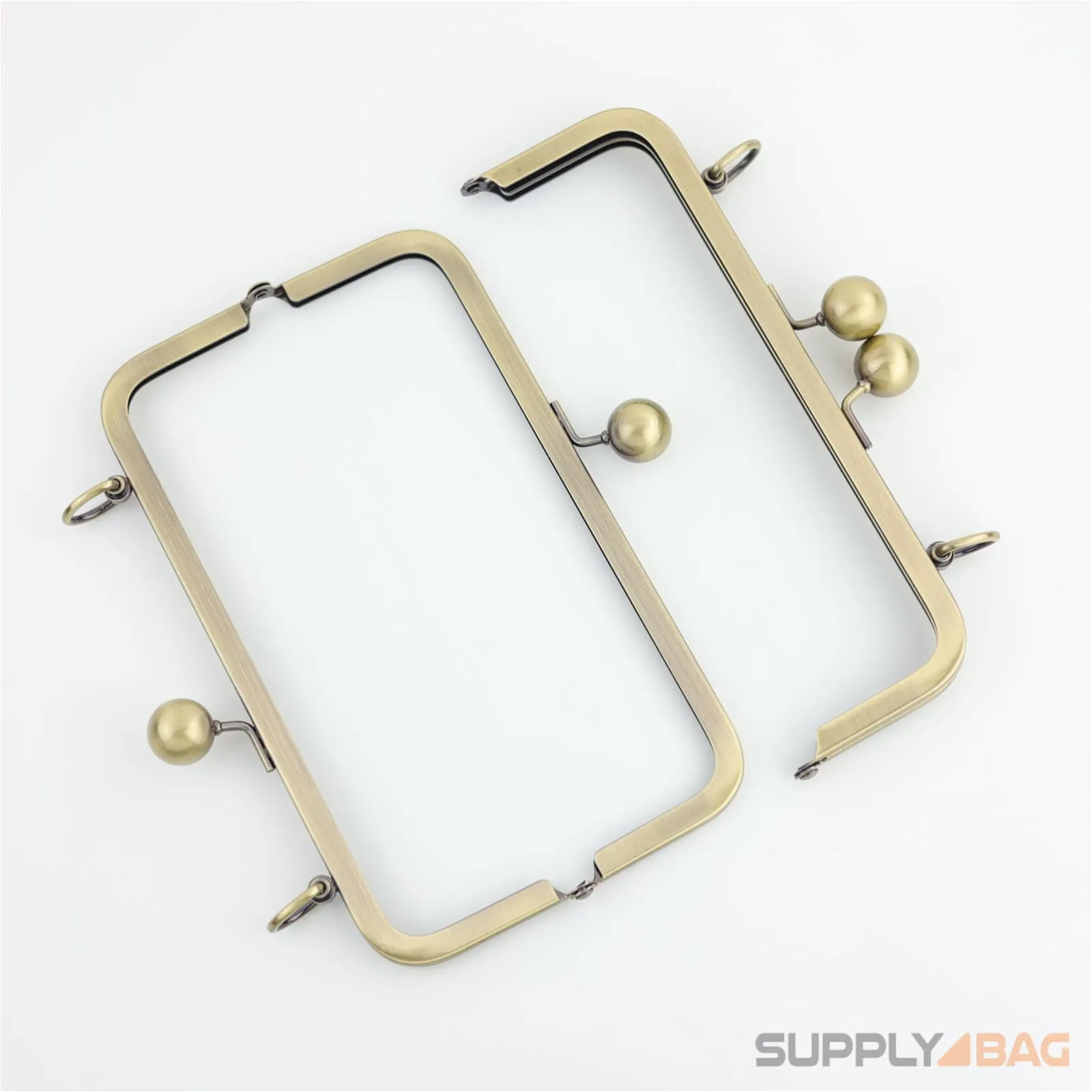 8 x 2.5 inch - Kisslock Ball Clasp - Antique Brass Metal Purse Frame with D Rings