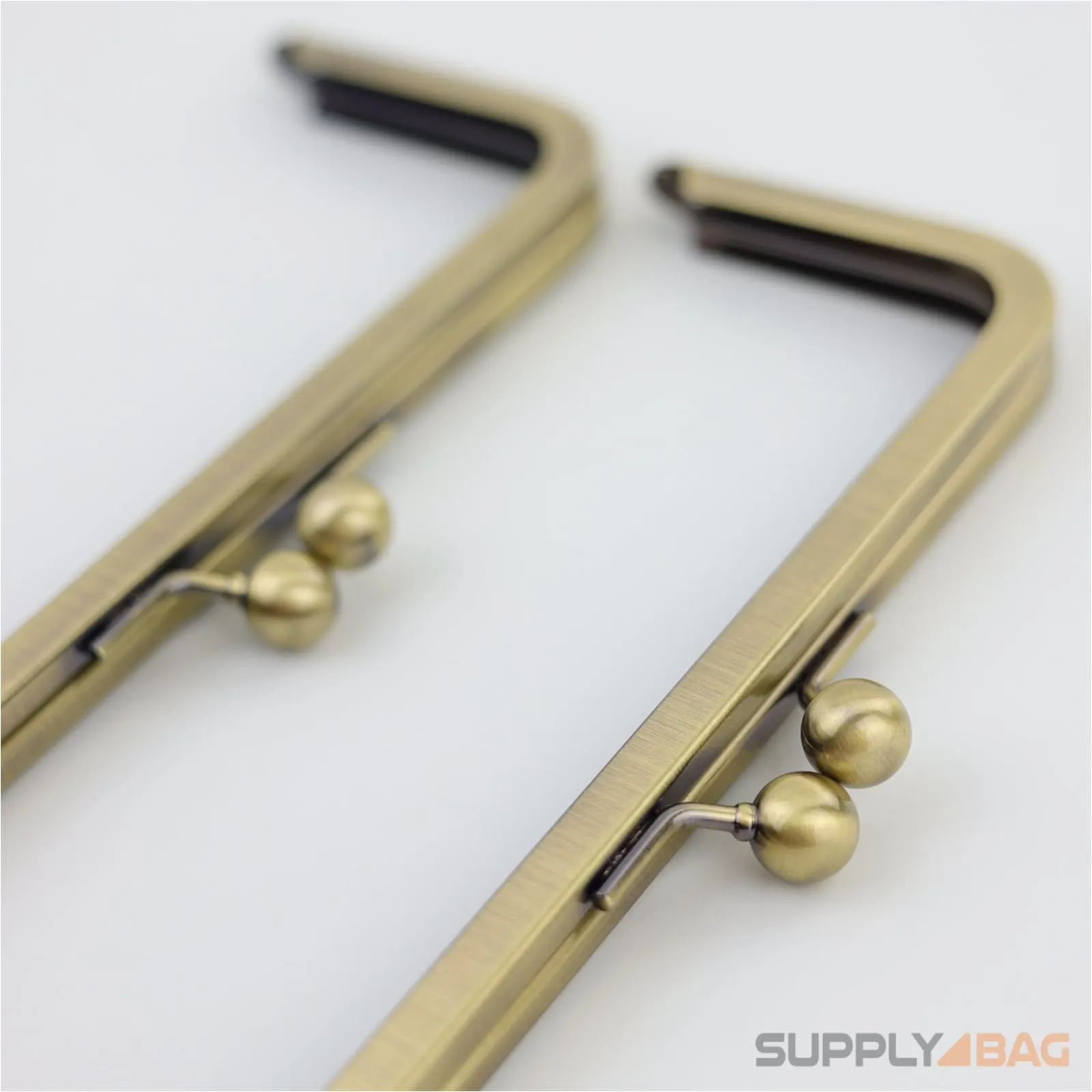 8 x 3 inch - Kisslock Ball Clasp - Antique Brass Metal Purse Frame