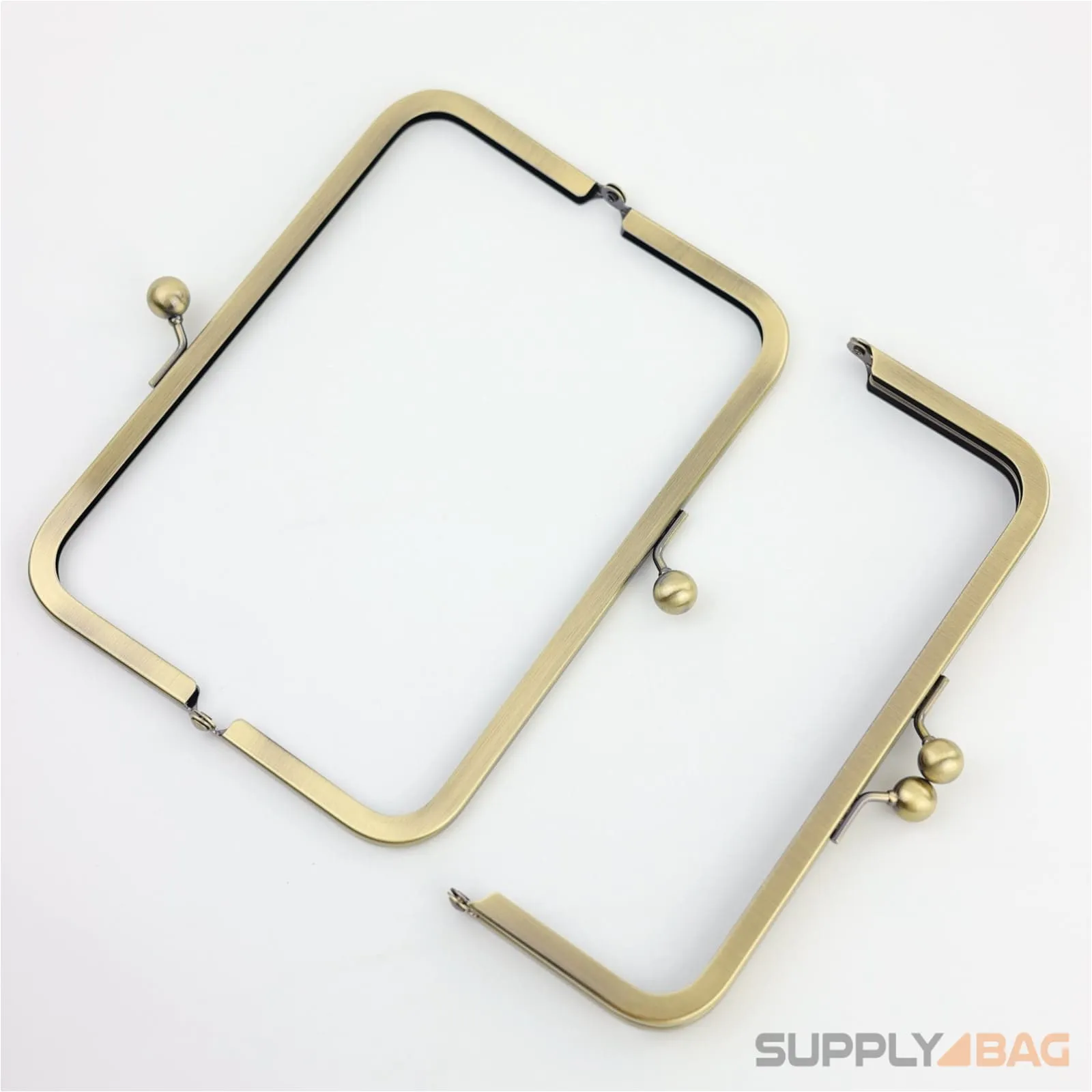 8 x 3 inch - Kisslock Ball Clasp - Antique Brass Metal Purse Frame