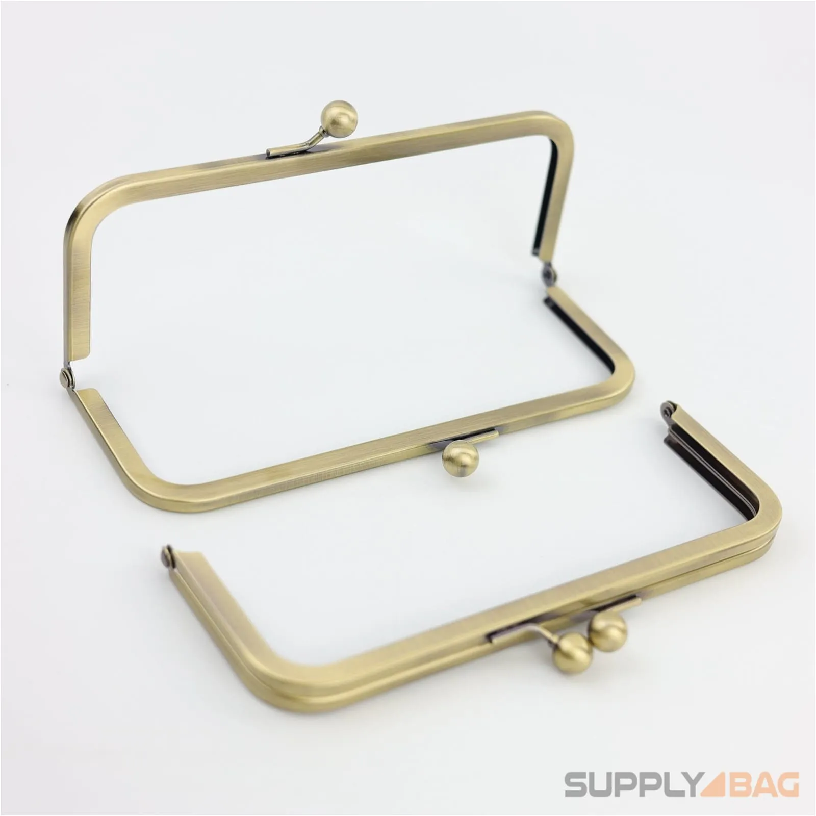 8 x 3 inch - Kisslock Ball Clasp - Antique Brass Metal Purse Frame