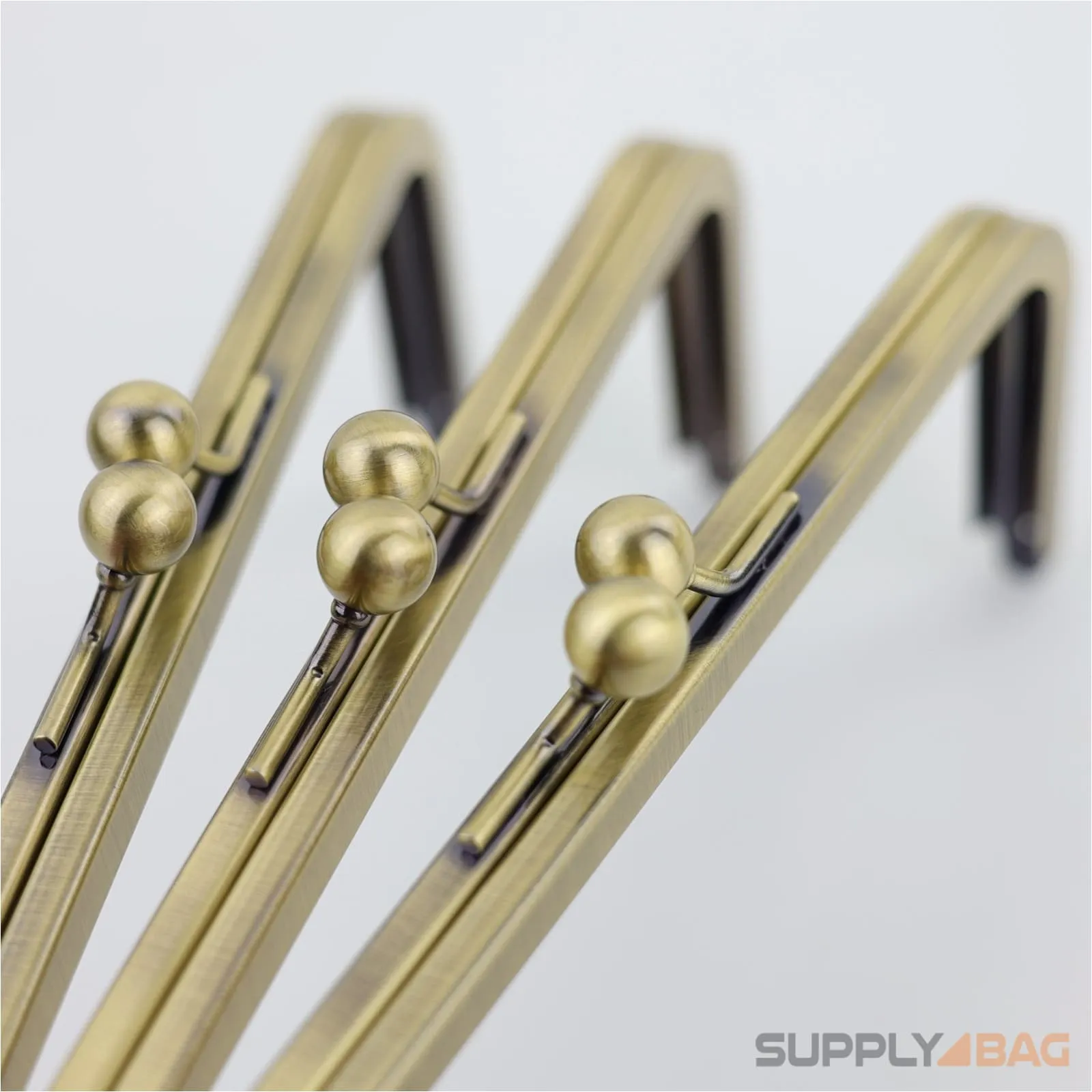 8 x 3 inch - Kisslock Ball Clasp - Antique Brass Metal Purse Frame