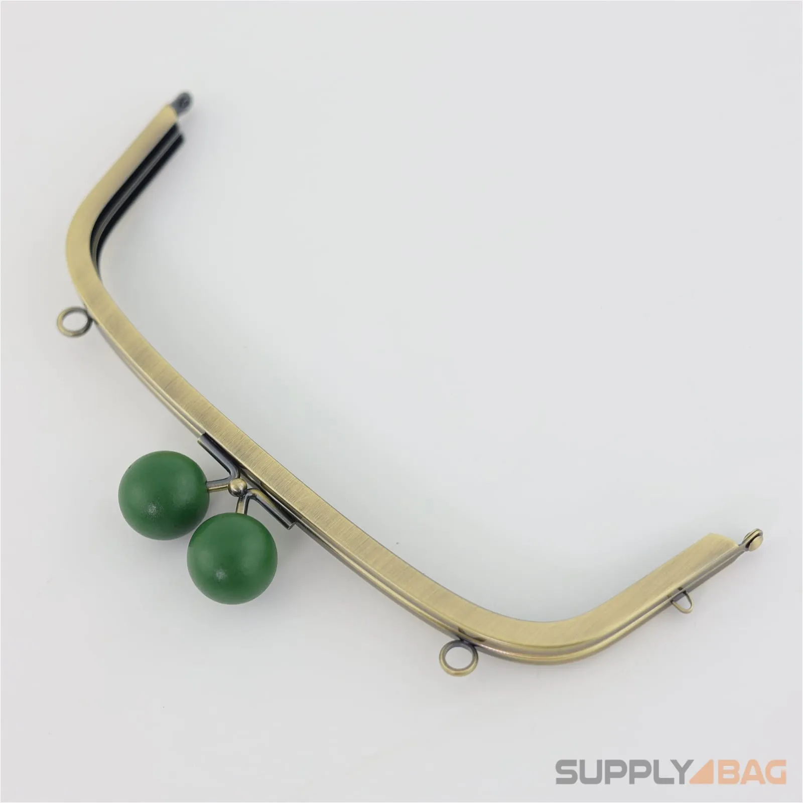 8.5 x 3 inch - Kisslock Clasp (Emerald) - Antique Brass Metal Purse Frame with O Rings